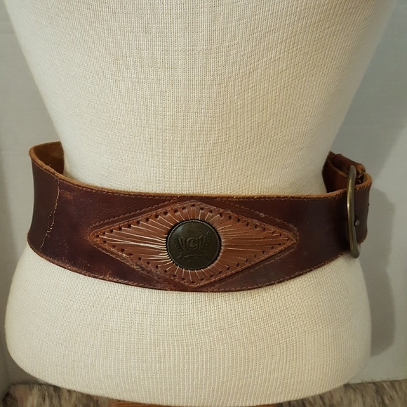 VINTAGE THRASHED SUPER WIDE BOHO LEATHER BELT▪S▪ - Picture 1 of 7